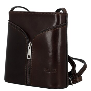 Dámská kožená crossbody kabelka tmavě hnědá - Delami Vera Pelle Orsolya 