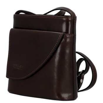 Dámská kožená crossbody kabelka tmavě hnědá - Delami Vera Pelle Ilaria