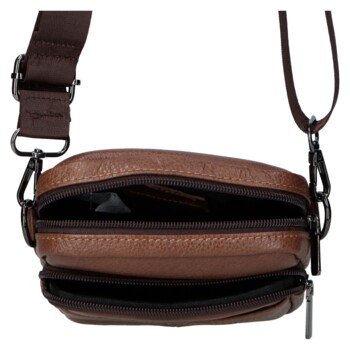 Pánská kožená crossbody taška hnědá - Coveri Fabien
