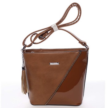 Elegantní dámská hnědá pololakovaná crossbody kabelka - Silvia Rosa Seema