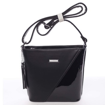 Elegantní dámská černá pololakovaná crossbody kabelka - Silvia Rosa Seema