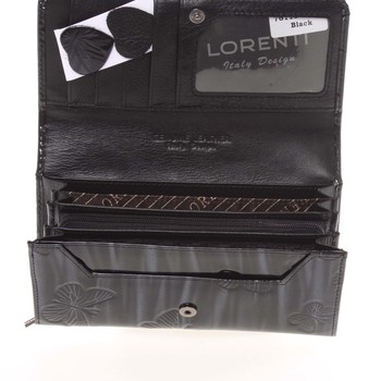 Jedinečná kožená lakovaná černo stříbrná peněženka - Lorenti Noragen