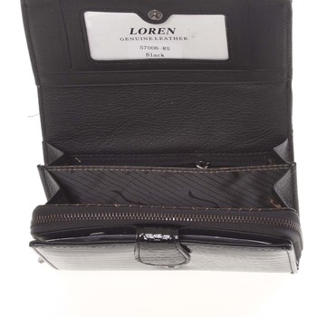 Dámská černá luxusní kožená lakovaná peněženka - Loren Moreen