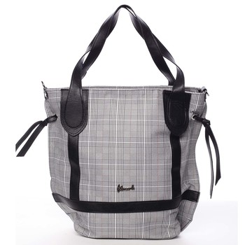 Originální károvaná dámská látková kabelka černá - Delami Saniya