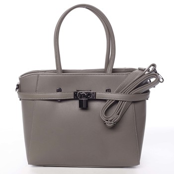 Luxusní stylová menší tmavá taupe kabelka do ruky - David Jones Haless