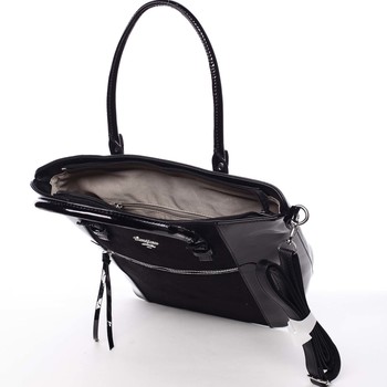 Velká černá luxusní pololakovaná kabelka přes rameno - David Jones Rayly