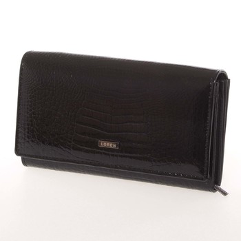 Střední kožená lakovaná dámská peněženka černá - Loren 72035RS