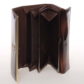 Jedinečná kožená lakovaná dámská peněženka hnědá - PARIS 64003DSHK
