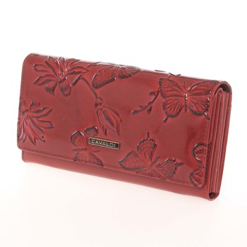 Luxusní dámská polokožená červená peněženka se vzorem - Cavaldi PN22BF