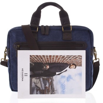 Luxusní střední pánská taška s koženými detaily modrá - Gerard Henon Baron