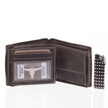 Pánská kožená broušená peněženka na zip hnědá - BUFFALO Talehot