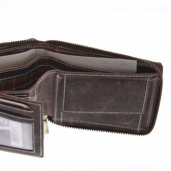 Pánská kožená broušená peněženka na zip hnědá - BUFFALO Talehot