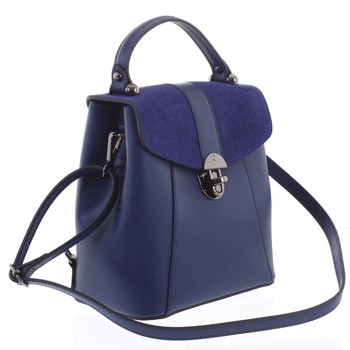 Dámský originální kožený tmavě modrý batůžek/kabelka - ItalY Acnes