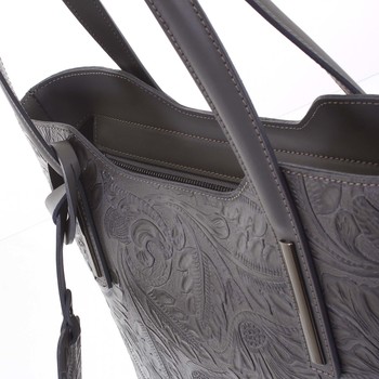 Velká dámská kožená kabelka tmavě šedá se vzorem - ItalY Afrodite