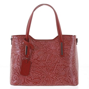 Velká dámská kožená kabelka červená se vzorem - ItalY Afrodite