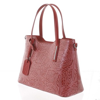 Velká dámská kožená kabelka červená se vzorem - ItalY Afrodite