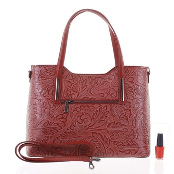 Velká dámská kožená kabelka červená se vzorem - ItalY Afrodite