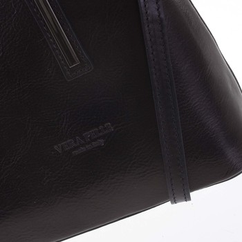 Střední pevná kožená kabelka černá do ruky - ItalY Aello