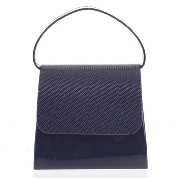 Luxusní dámské psaníčko/kabelka lakované tmavě modré se vzorovanou klopou - Delami Viseria