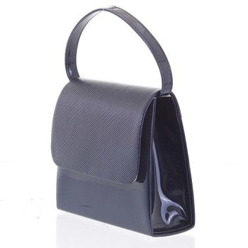 Luxusní dámské psaníčko/kabelka lakované tmavě modré se vzorovanou klopou - Delami Viseria