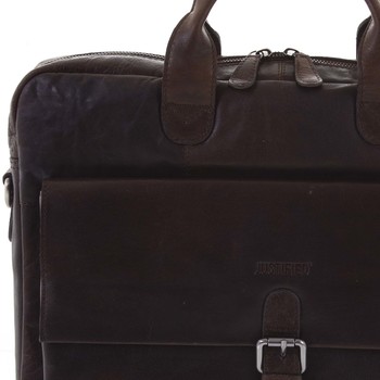 Luxusní tmavě hnědá kožená pracovní taška na notebook - Justified Andrew 
