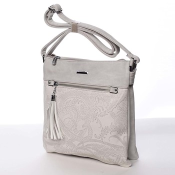 Elegantní světle šedá měkká dámská crossbody kabelka - Silvia Rosa Roxana