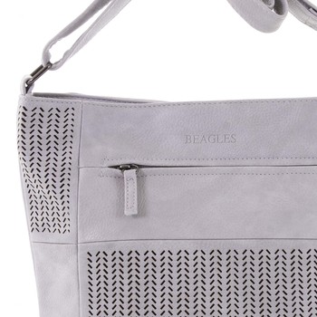 Střední trendy perforovaná crossbody kabelka světle šedá - Beagles Blessing