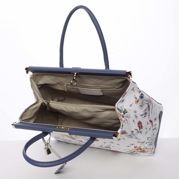 Módní originální dámská kožená kabelka do ruky květinová modrá - ItalY Hila