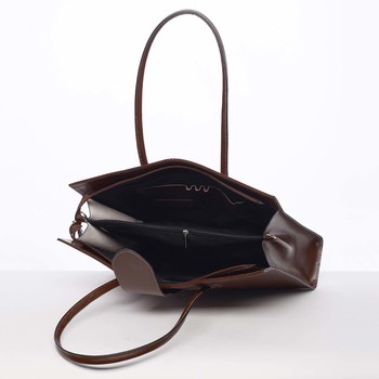 Elegantní a módní dámská kožená kabelka hnědá - ItalY Alison