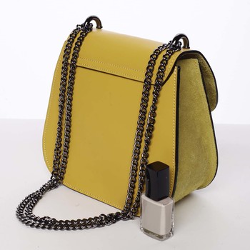 Malá dámská kožená polobroušená kabelka žlutá - ItalY Karishma