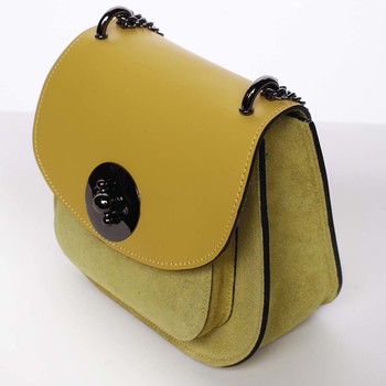 Malá dámská kožená polobroušená kabelka žlutá - ItalY Karishma
