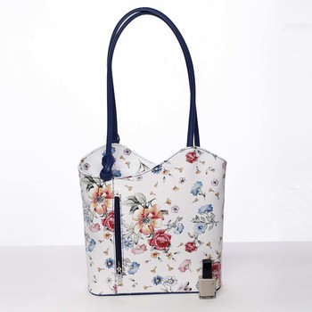Dámská kožená kabelka batůžek květinová modrá - ItalY Larry
