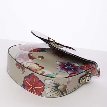 Dámská originální kožená crossbody kabelka květinová taupe - ItalY Latifa