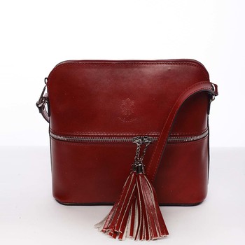 Módní dámská kožená crossbody kabelka tmavě červená - ItalY Farzana