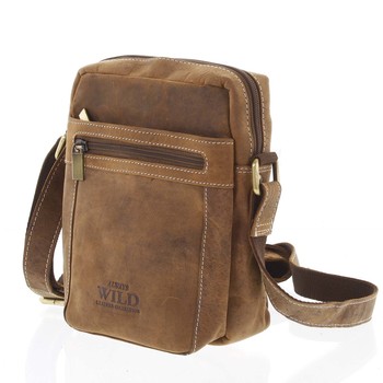Pánská kožená crossbody taška taupe - WILD Abilio