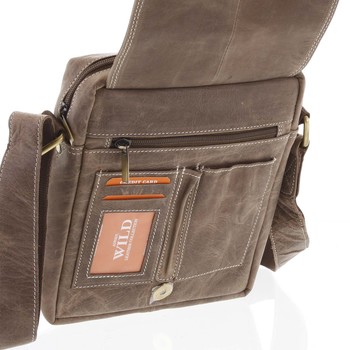 Pánská kožená crossbody taška taupe - WILD Yander