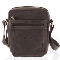 Pánská kožená crossbody taška tmavě hnědá - WILD Abilio