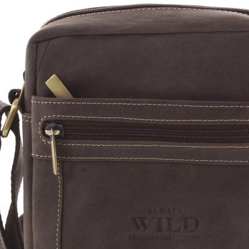 Pánská kožená crossbody taška tmavě hnědá - WILD Abilio