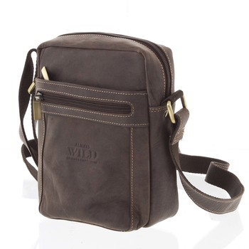 Pánská kožená crossbody taška tmavě hnědá - WILD Abilio