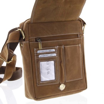 Pánská kožená crossbody taška hnědá - WILD Yander