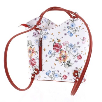 Dámská kožená kabelka batůžek květinová červená - ItalY Larry
