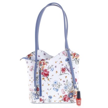 Dámská kožená kabelka batůžek květinová bledě modrá - ItalY Larry