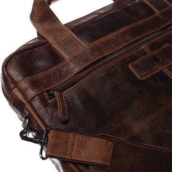 Velká pánská kožená taška na notebook hnědá - Greenwood Experes
