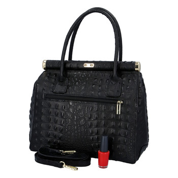 Luxusní dámská kožená kabelka do ruky černá - ItalY Hyla Kroko
